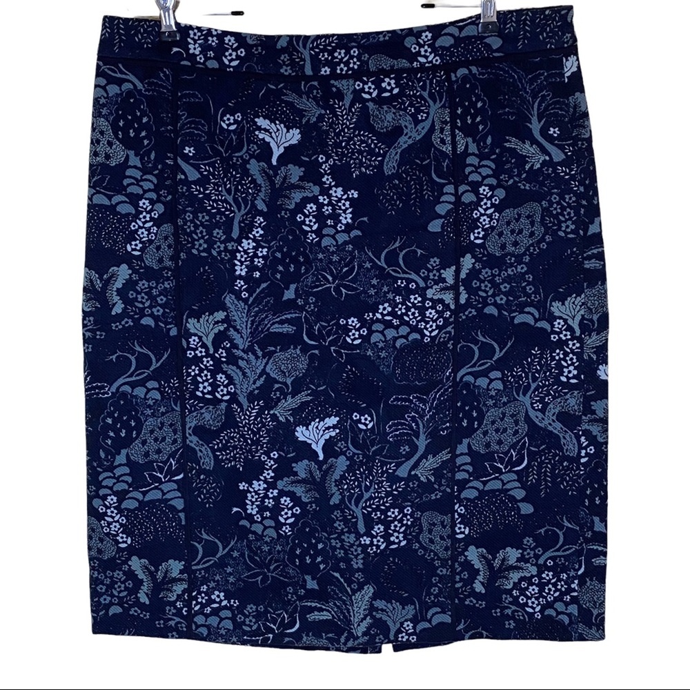 Ann Taylor Blue Floral Lined Pencil Skirt Back Zipper 14